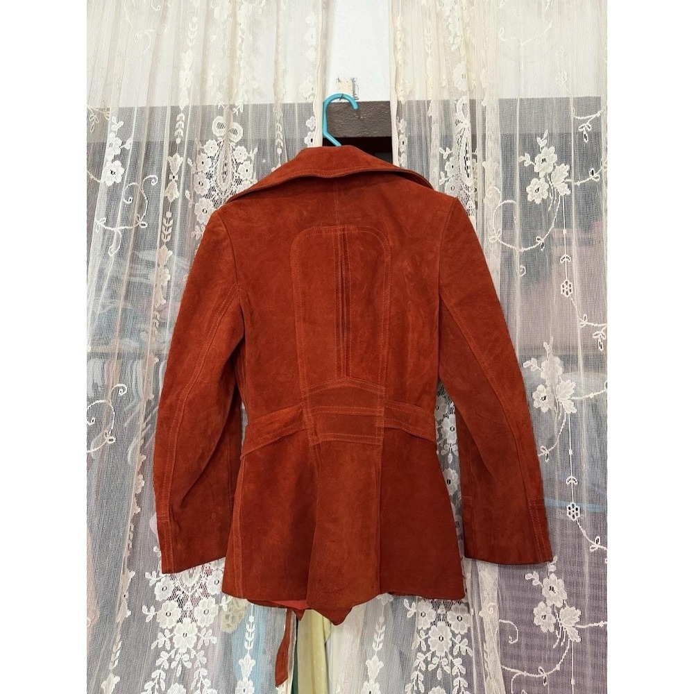 Women's Suede Leather Jacket Orange Red, Vintage 70s - Picture 2 of 8
